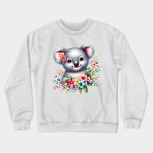 A baby koala bear decorated with beautiful colorful flowers. Crewneck Sweatshirt